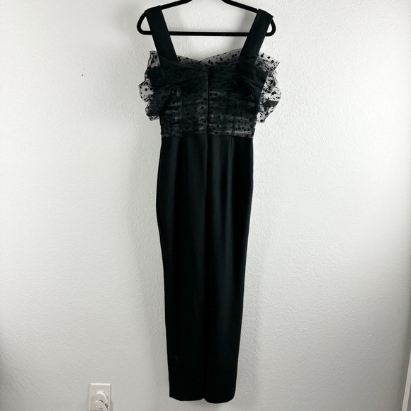 Rasario Draped Crepe Tulle Swiss Polka Dot Jumpsuit Black US 4 Cocktail Formal - Picture 3 of 7